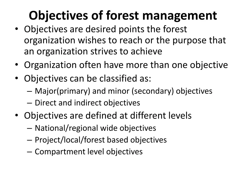 objectives of forest management objectives