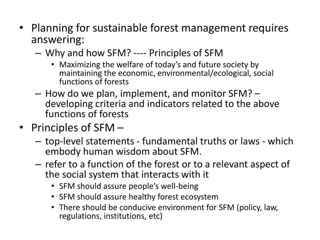 planning for sustainable forest management