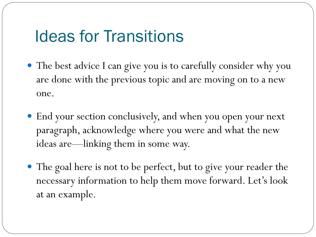 ideas for transitions