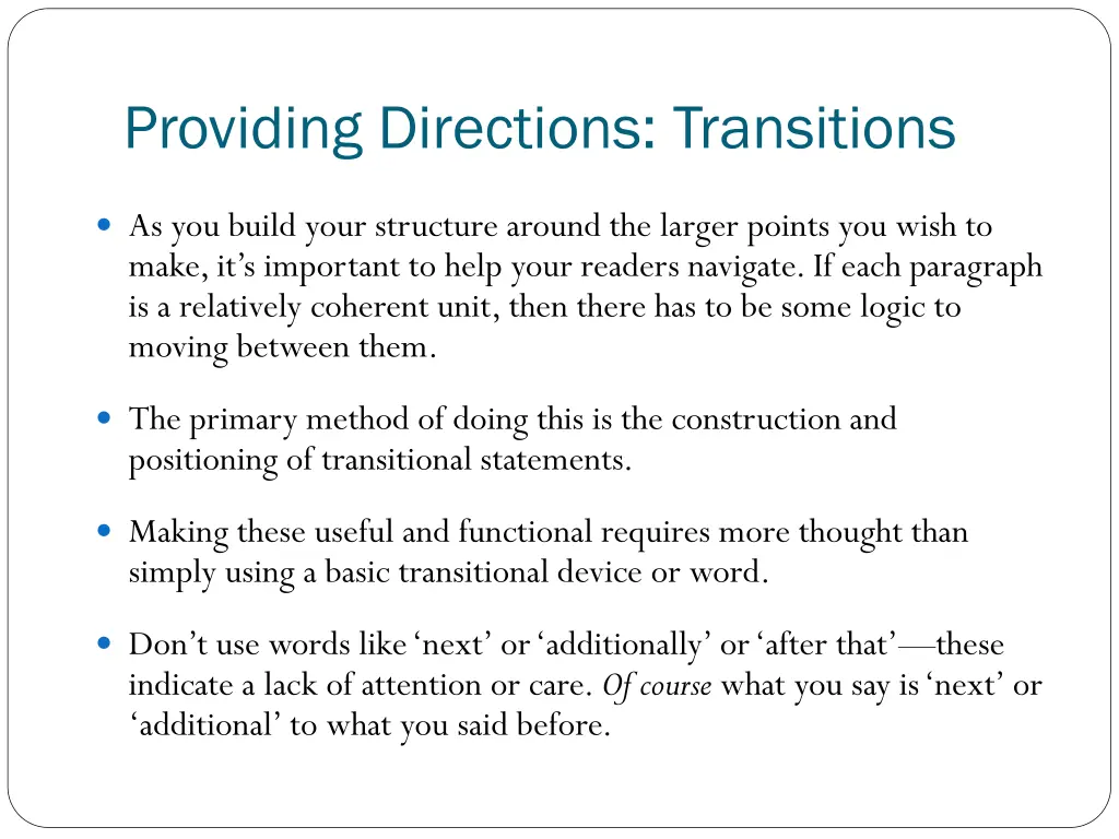 providing directions transitions