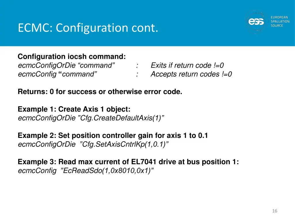 ecmc configuration cont