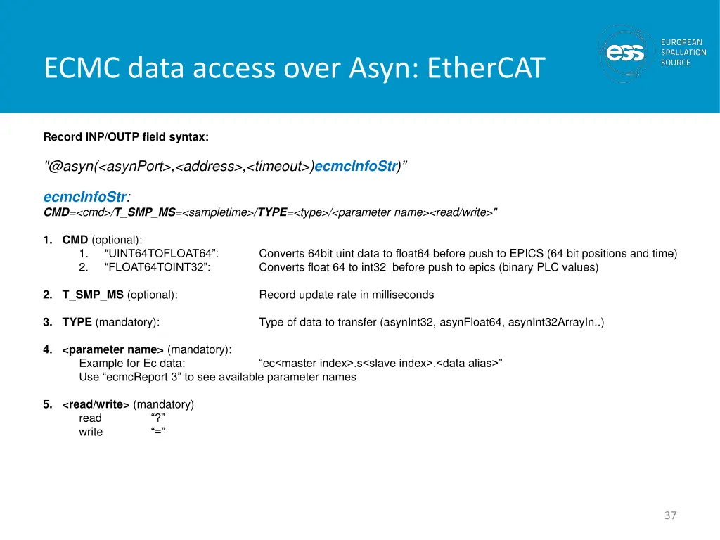 ecmc data access over asyn ethercat