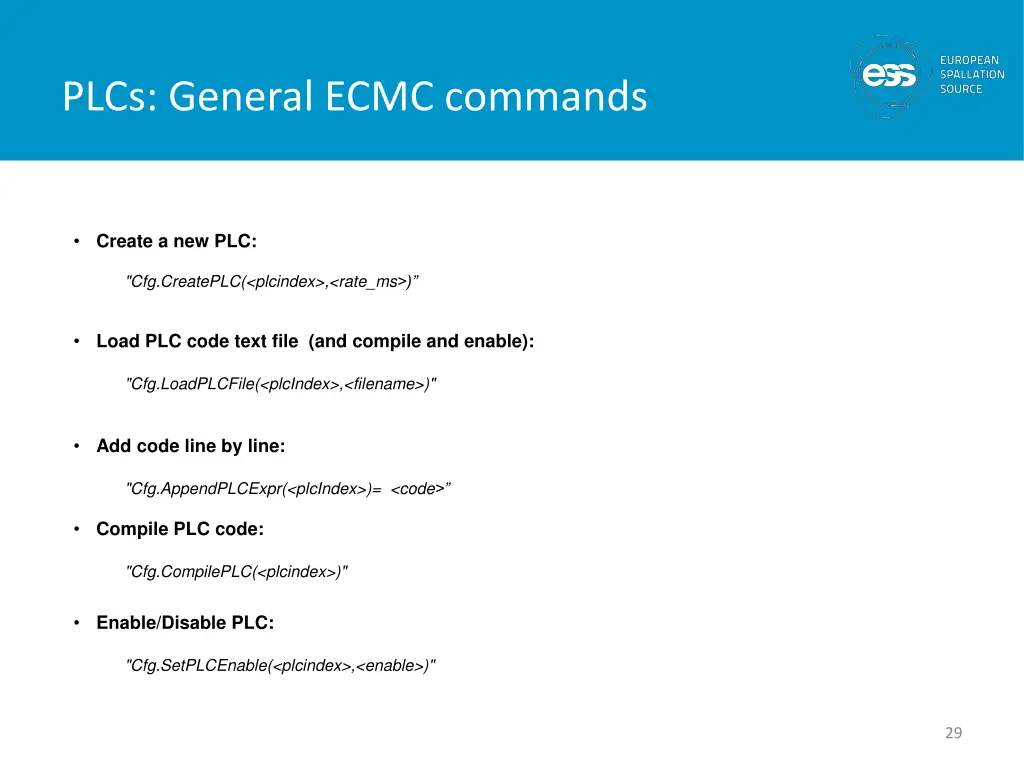 plcs general ecmc commands