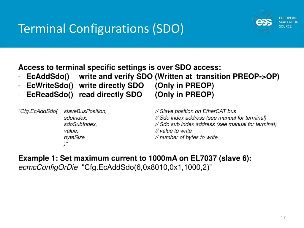 terminal configurations sdo