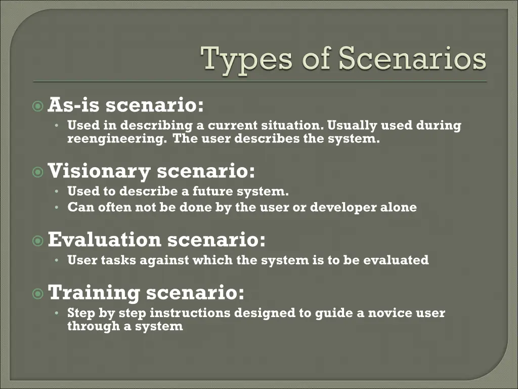 as is scenario used in describing a current