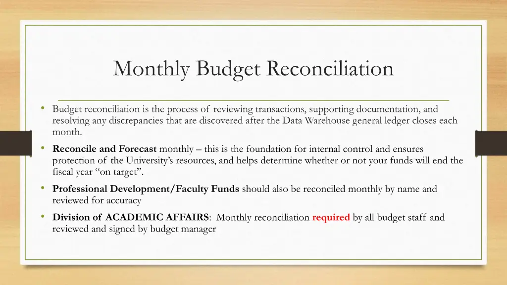 monthly budget reconciliation
