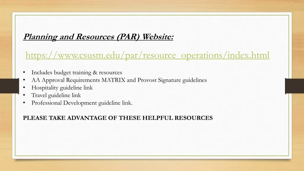 planning and resources par website