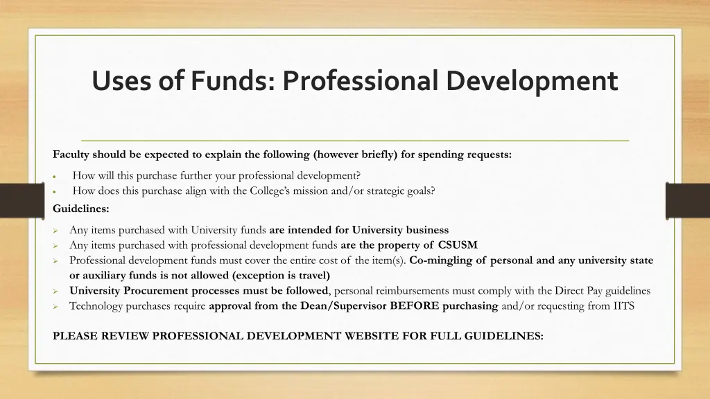 uses of funds professional development