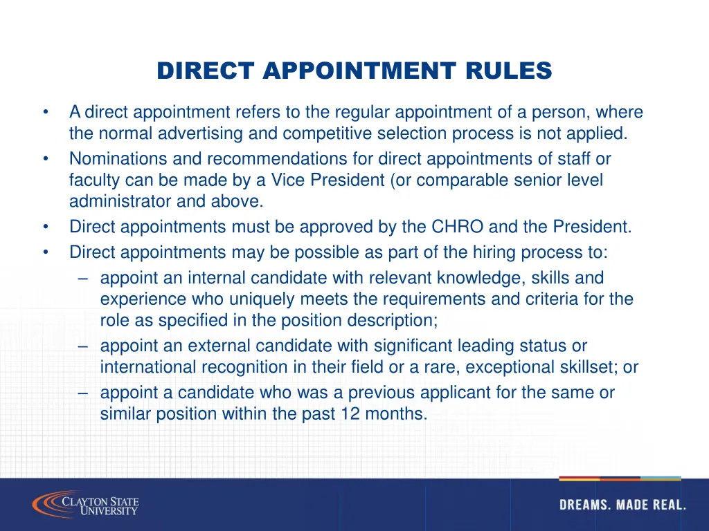 direct appointment rules