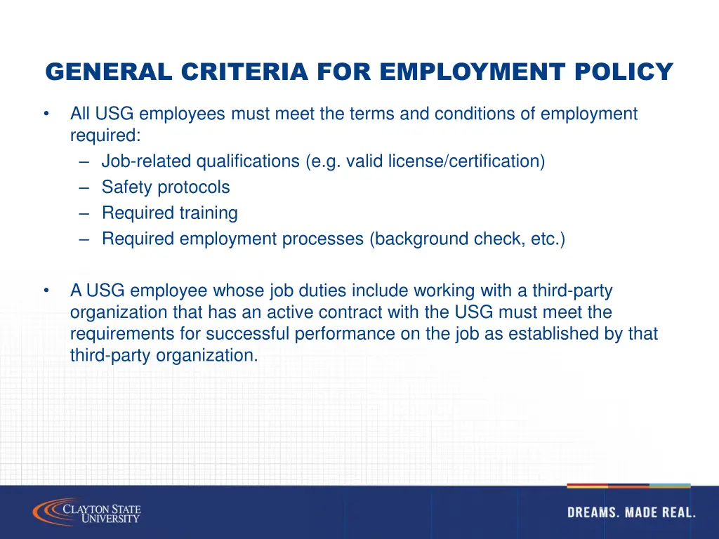 general criteria for employment policy