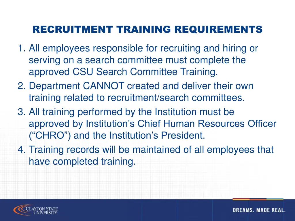 recruitment training requirements