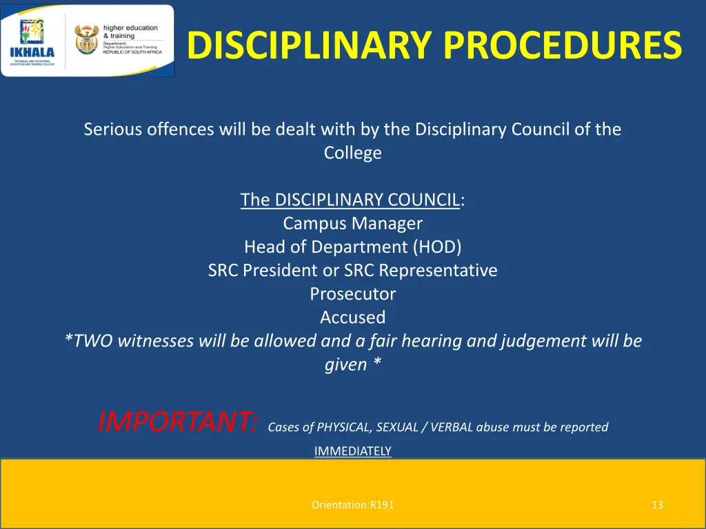 disciplinary procedures