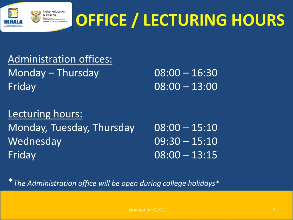 office lecturing hours