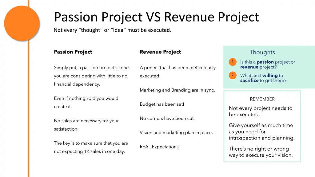 passion project vs revenue project not every