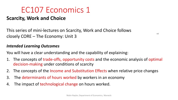 ec107 economics 1 scarcity work and choice