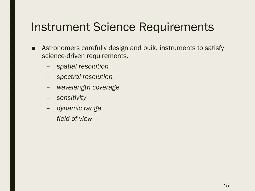 instrument science requirements