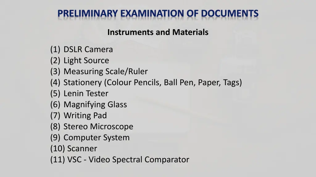 preliminary examination of documents