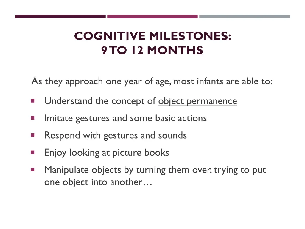 cognitive milestones 9 to 12 months