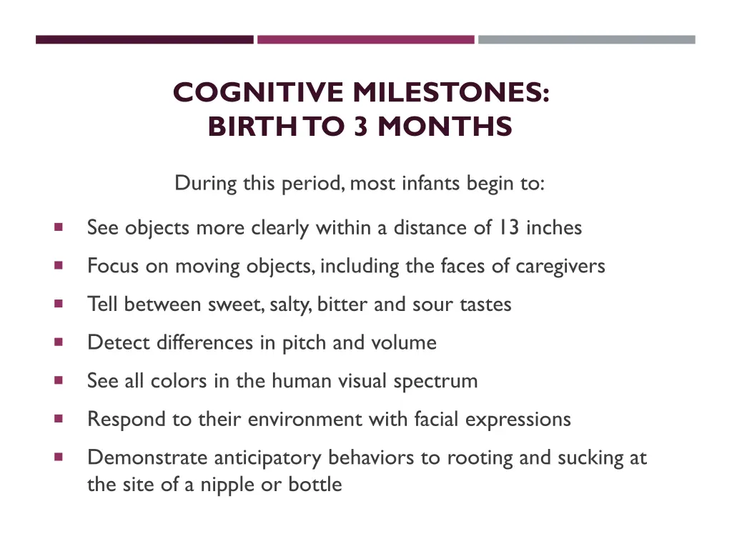 cognitive milestones birth to 3 months