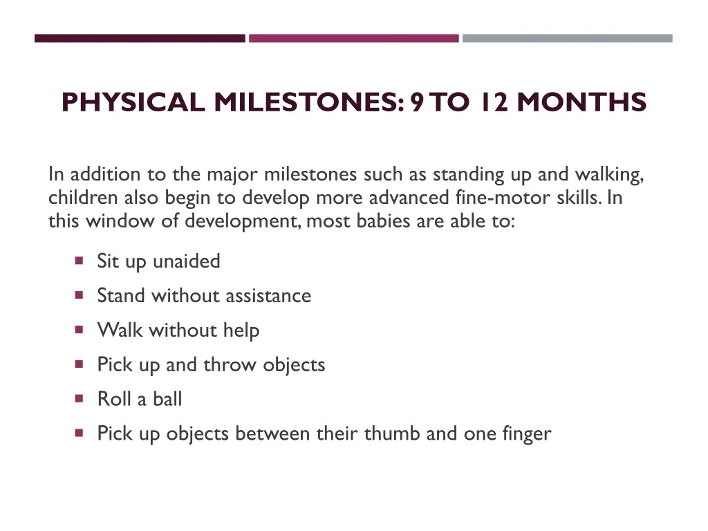 physical milestones 9 to 12 months