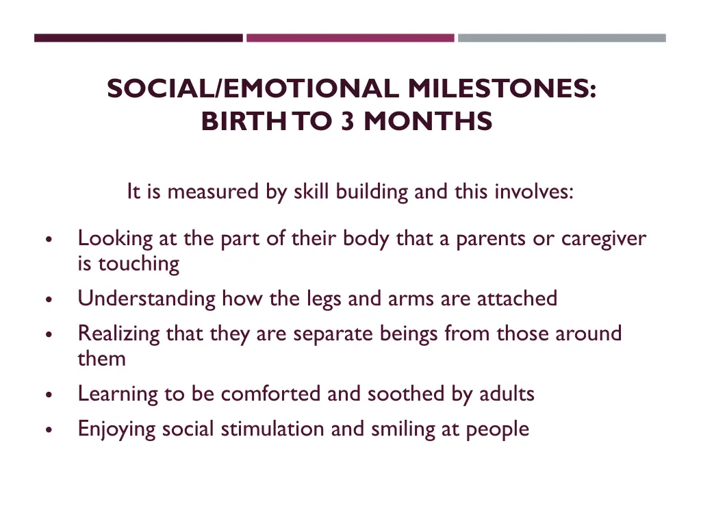 social emotional milestones birth to 3 months