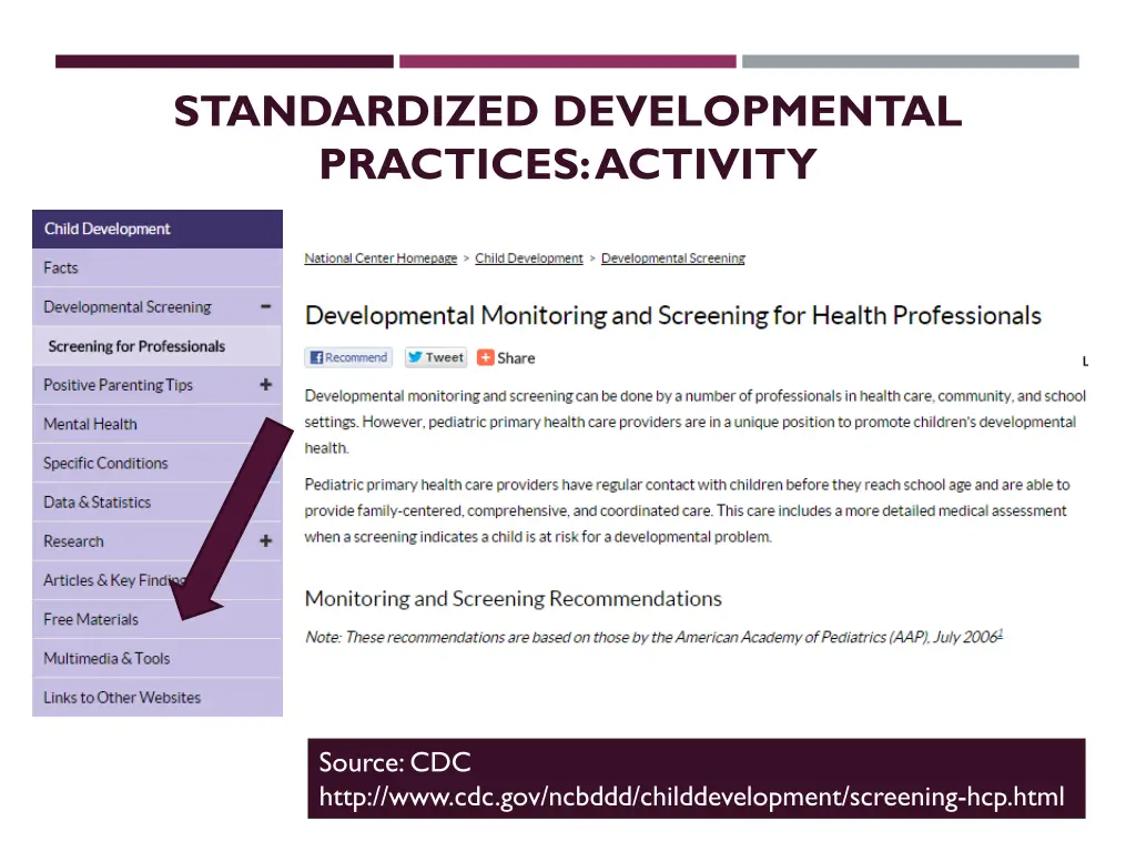 standardized developmental practices activity