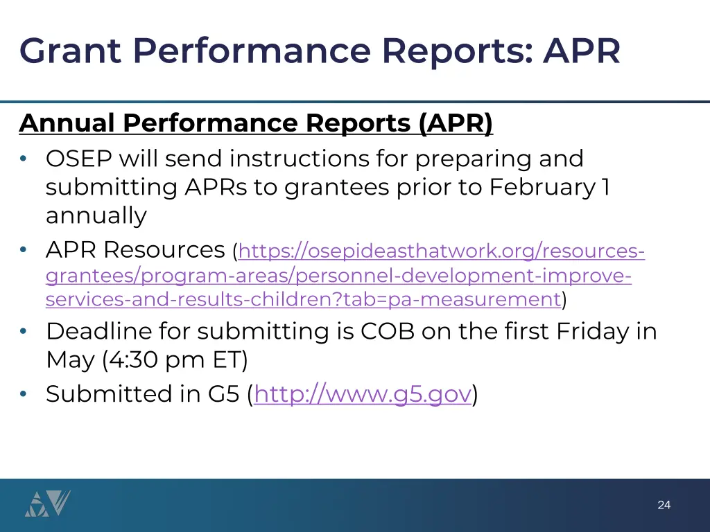 grant performance reports apr