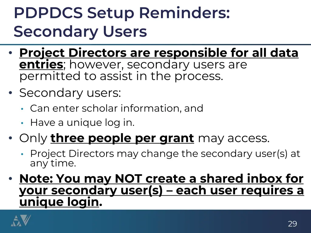 pdpdcs setup reminders secondary users project