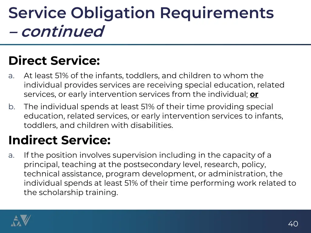 service obligation requirements continued