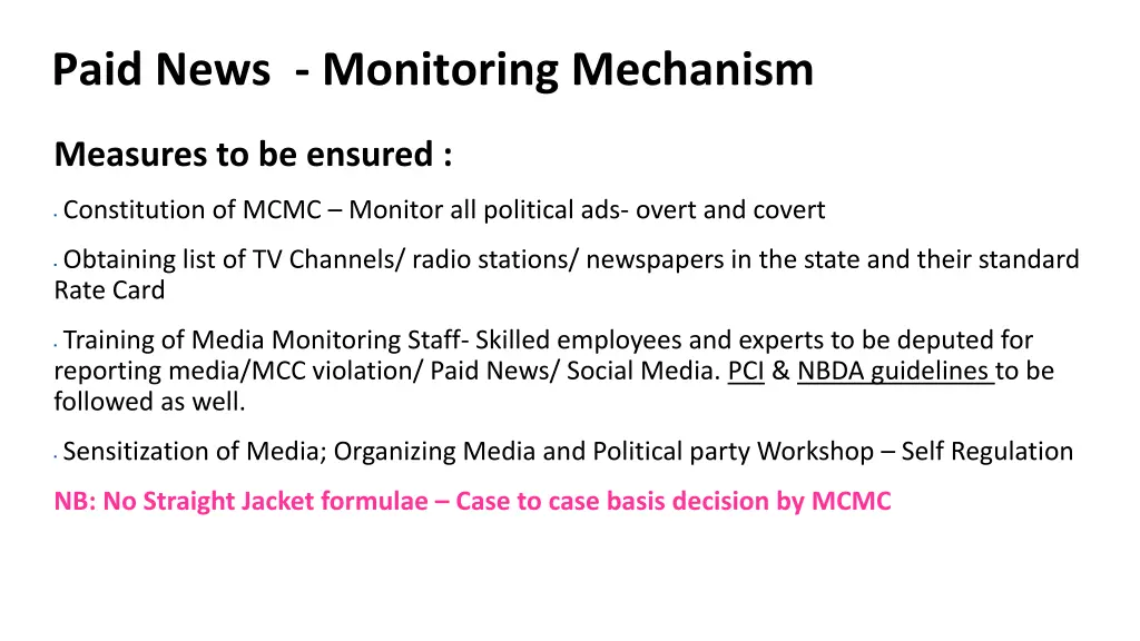 paid news monitoring mechanism
