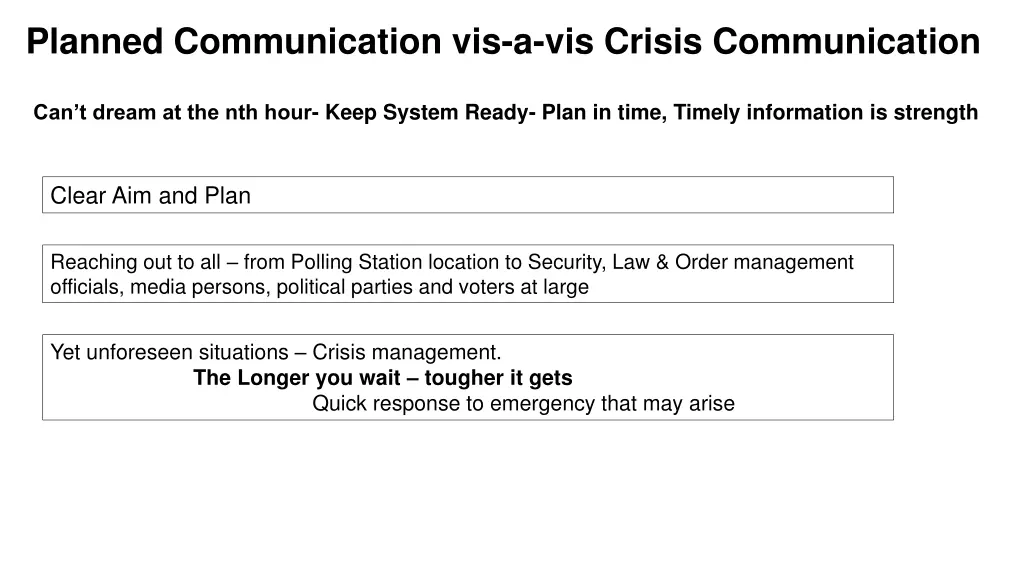 planned communication vis a vis crisis