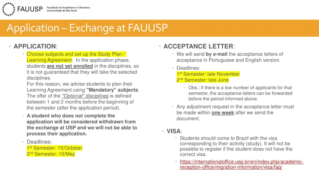application exchange at fauusp
