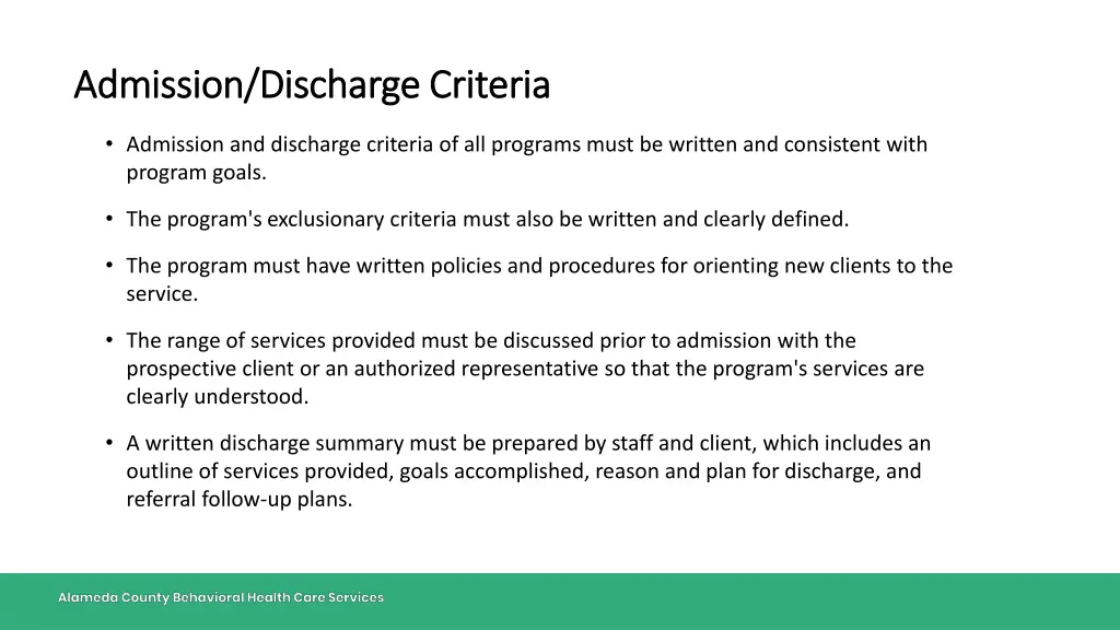 admission discharge criteria admission discharge