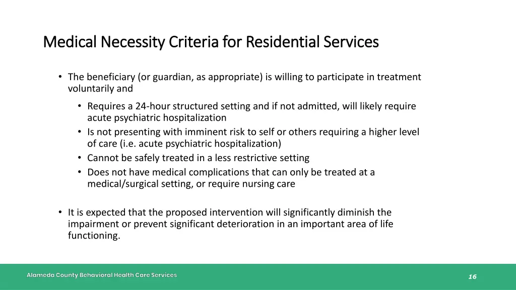 medical necessity criteria for residential