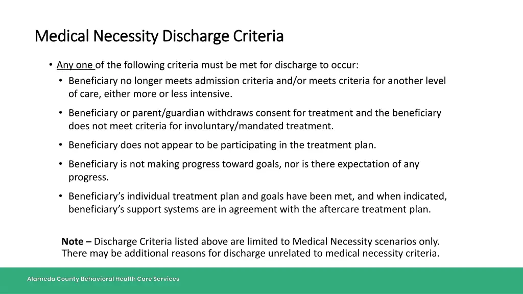 medical necessity discharge criteria medical