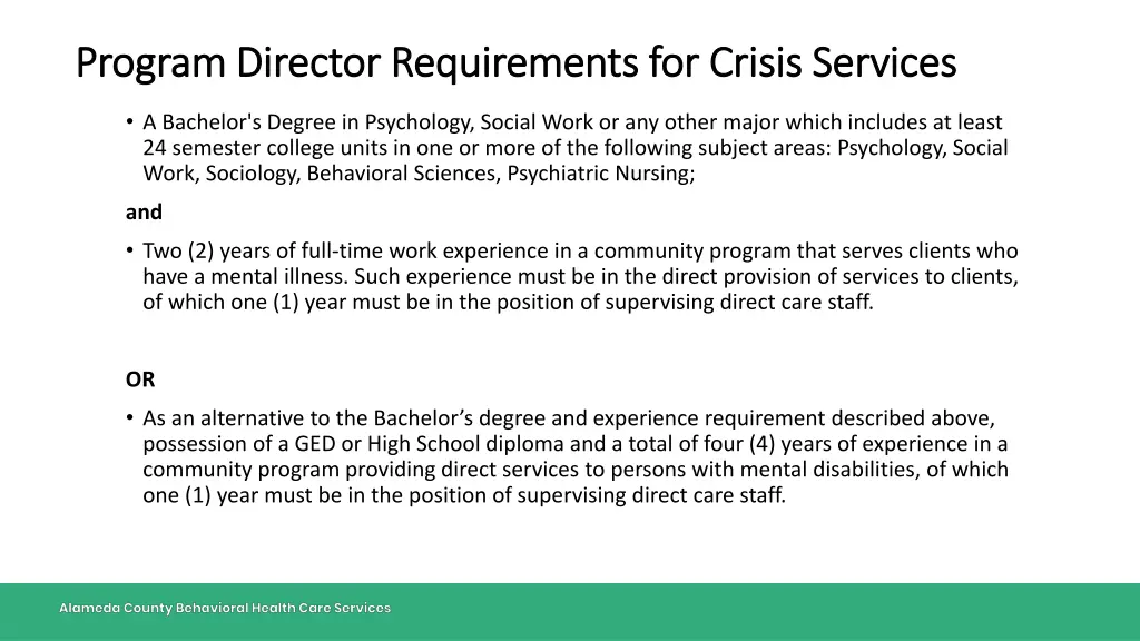 program director requirements for crisis services