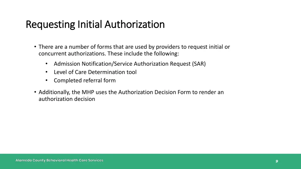 requesting initial authorization requesting