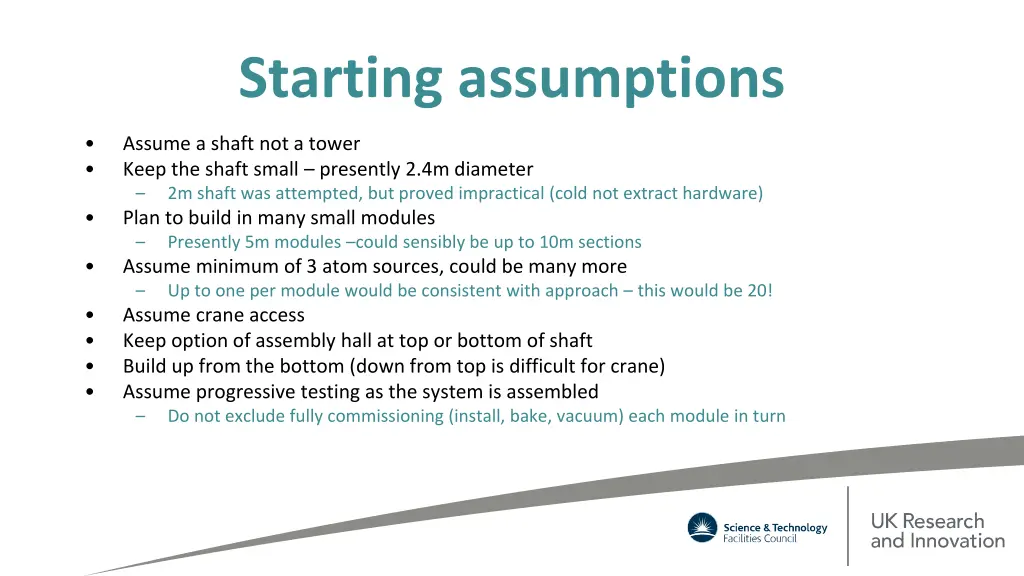 starting assumptions