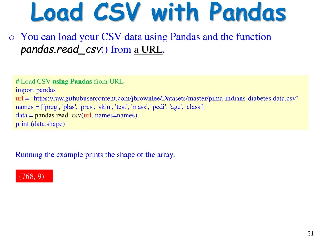 load csv with pandas o you can load your csv data 1