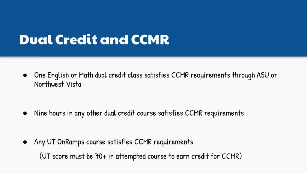 dual credit and ccmr