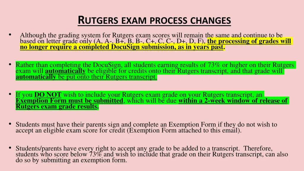 r utgers exam process changes