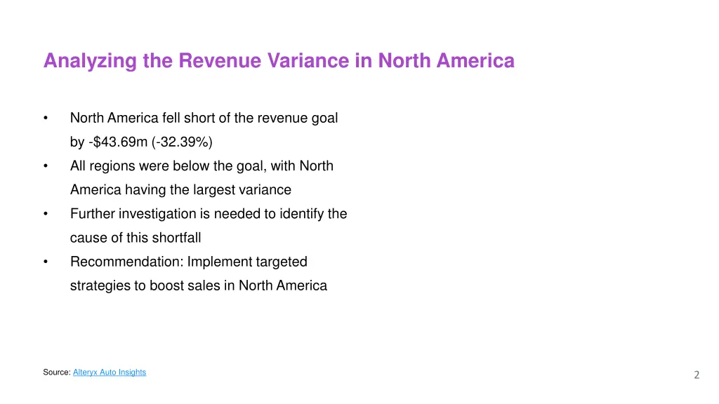 analyzing the revenue variance in north america