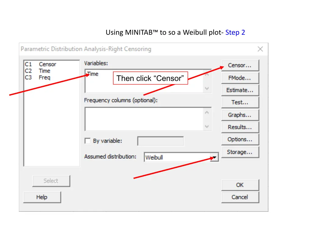 using minitab to so a weibull plot step 2