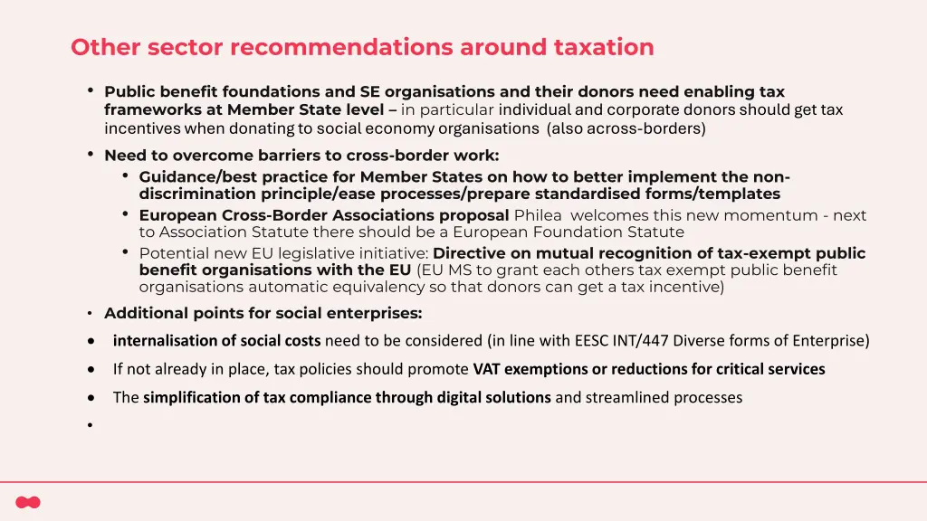 other sector recommendations around taxation