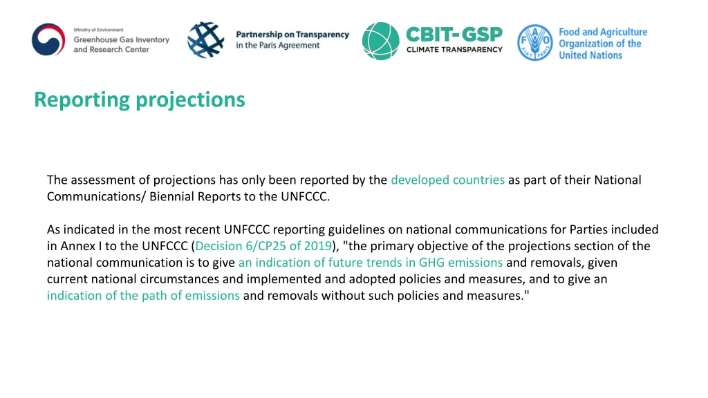 reporting projections