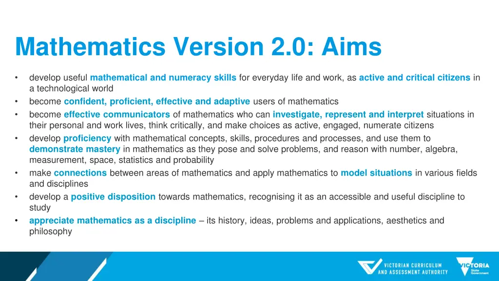 mathematics version 2 0 aims