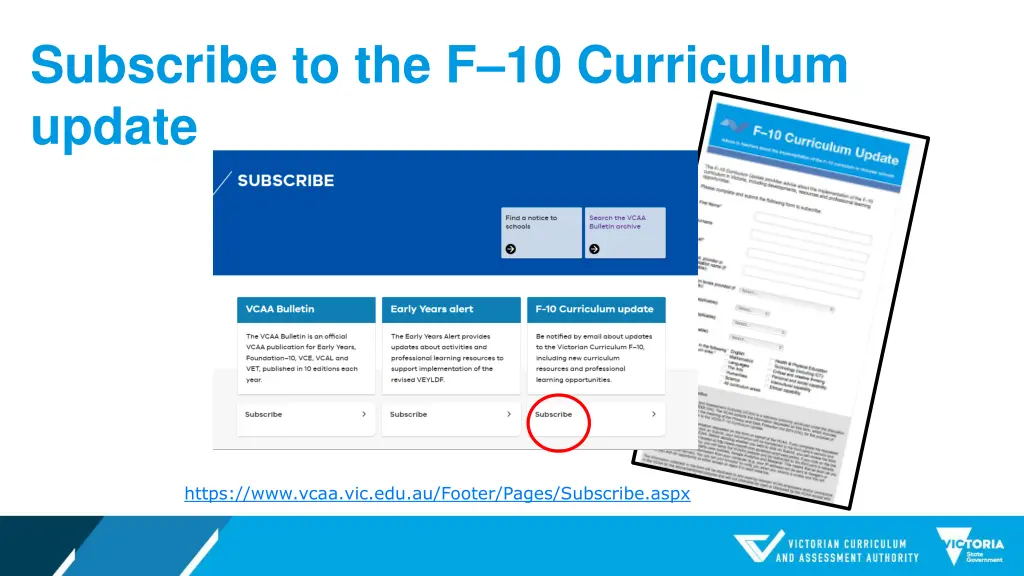 subscribe to the f 10 curriculum update