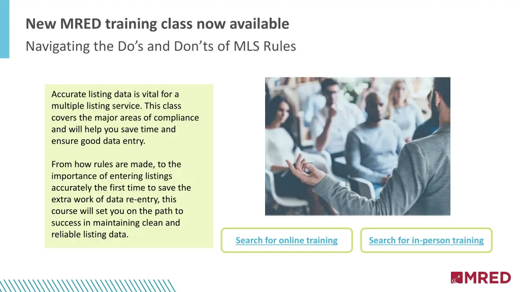 new mred training class now available navigating