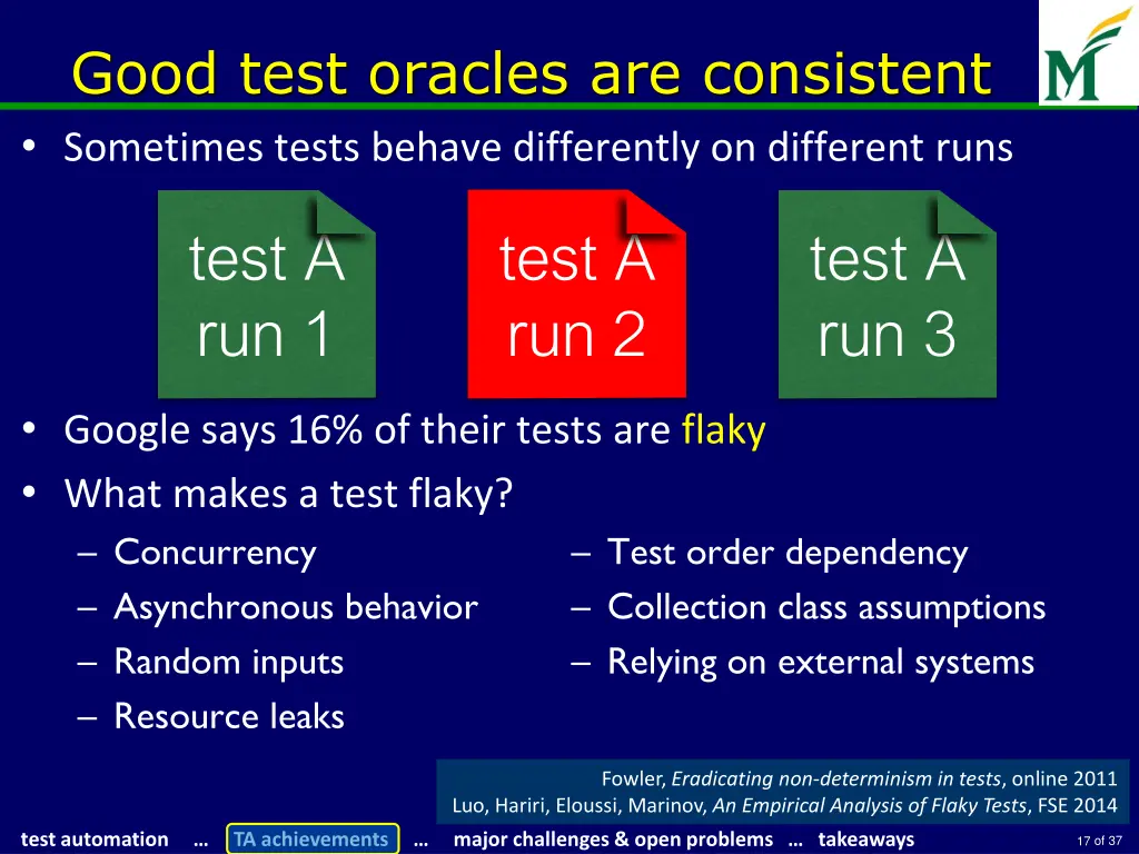 good test oracles are consistent sometimes tests