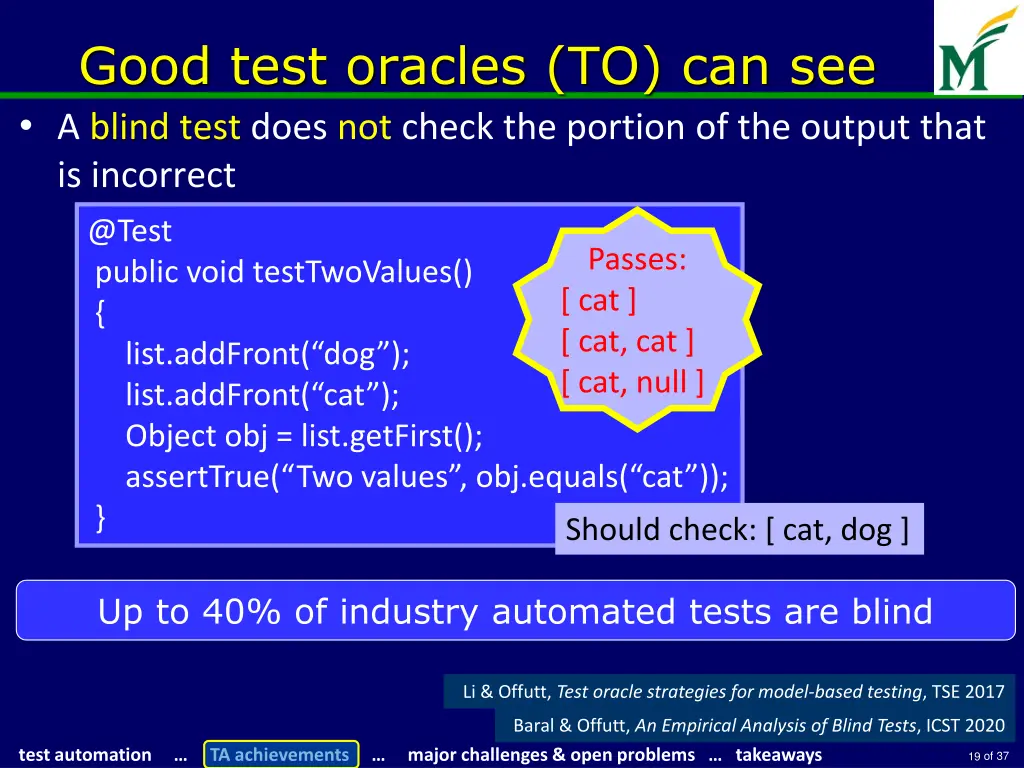 good test oracles to can see a blind test does